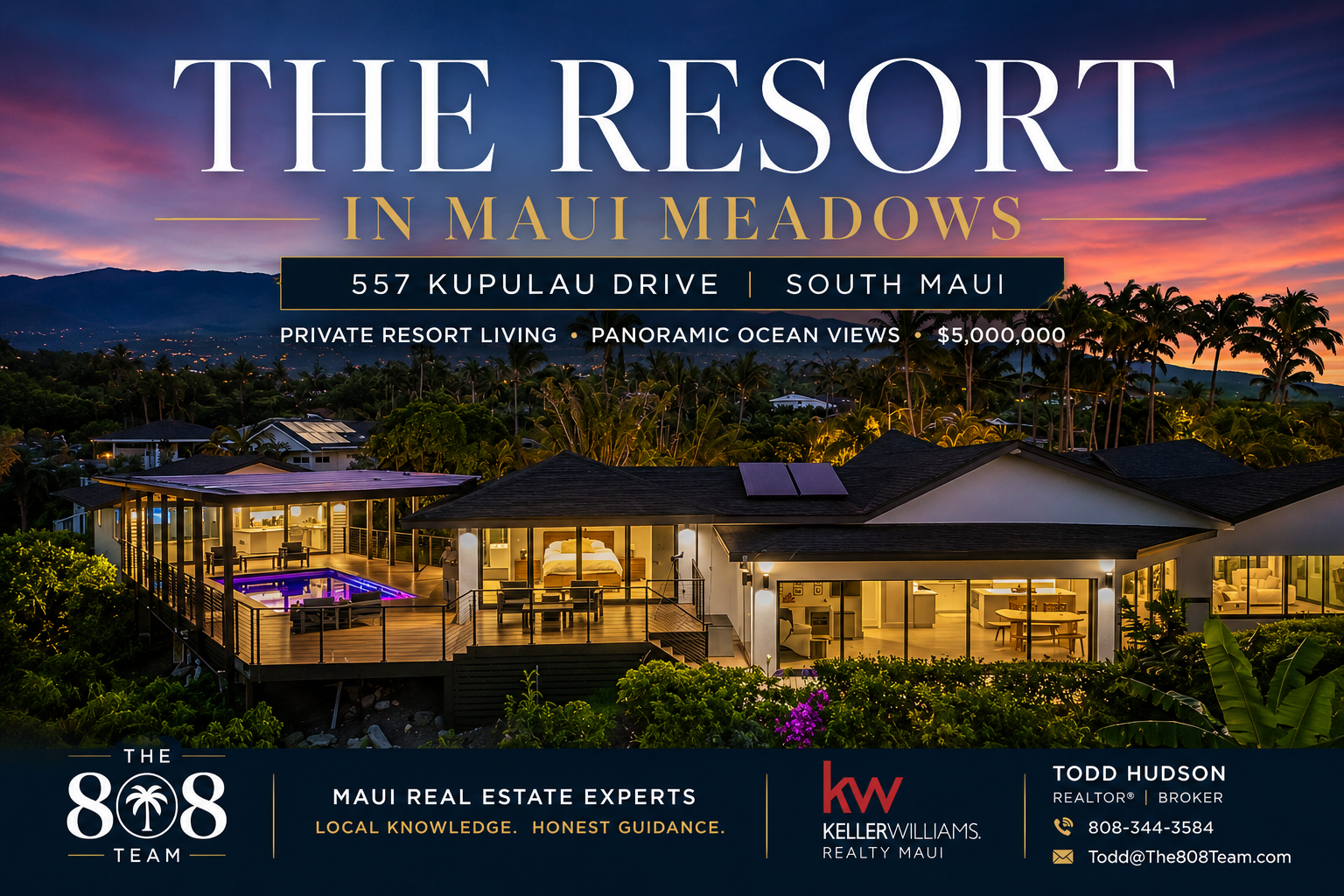 557 Kupulau Drive luxury home in Maui Meadows featuring panoramic ocean views, pool and private resort-style living near Wailea Maui.