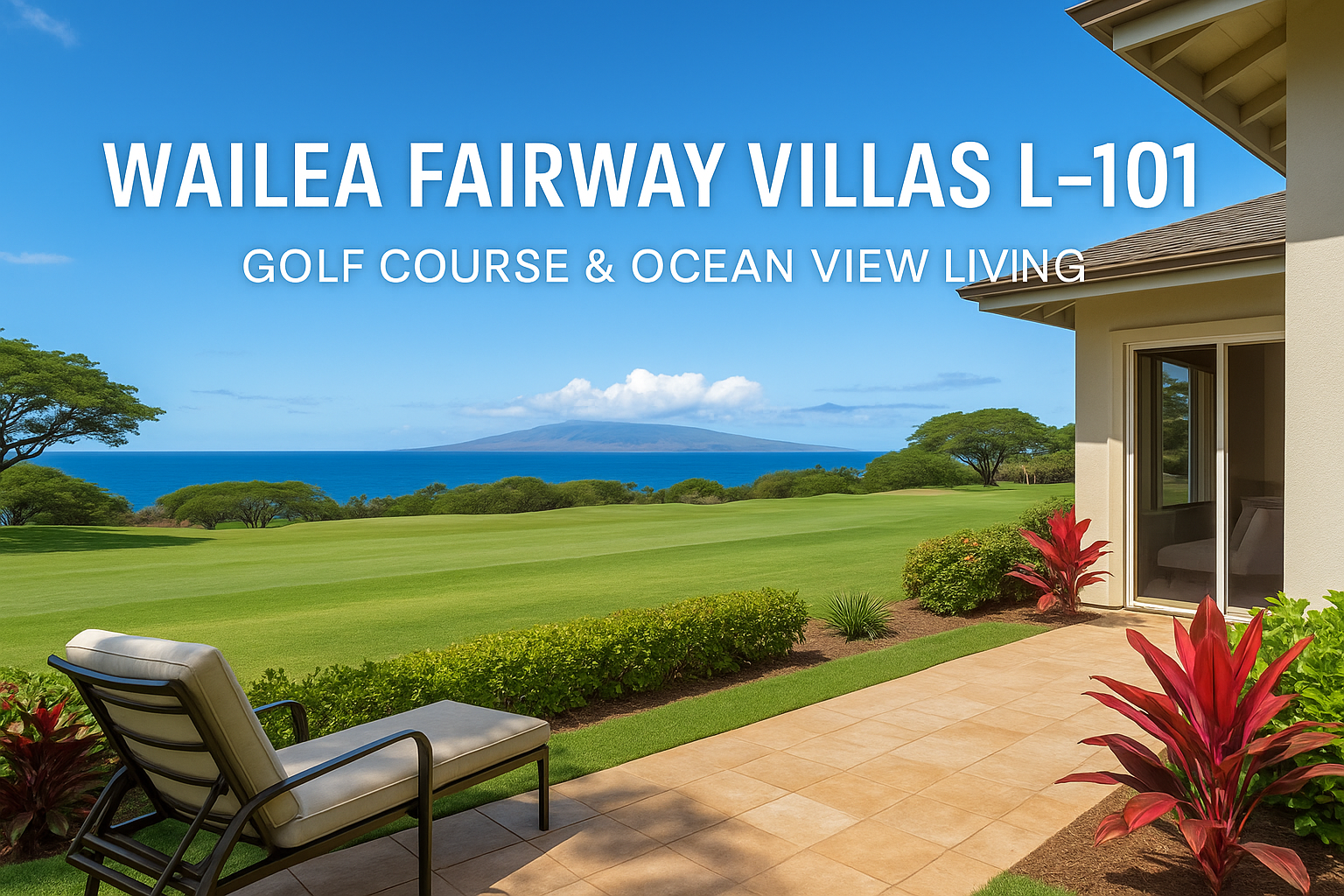Ocean view from Wailea Fairway Villas L-101 lanai overlooking golf course and Pacific Ocean