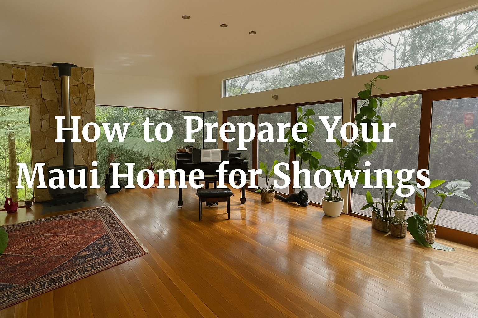 A beautifully staged Maui home with tropical lush views ready for a real estate showing in 2025