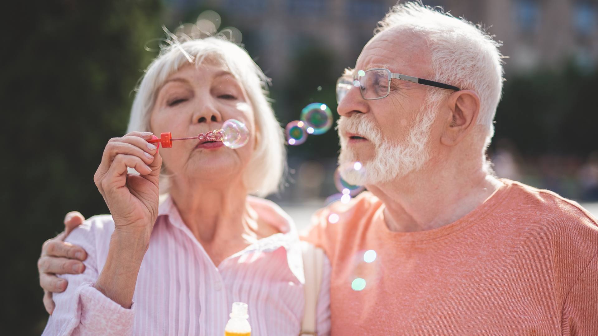 Seniors Blowing Bubbles