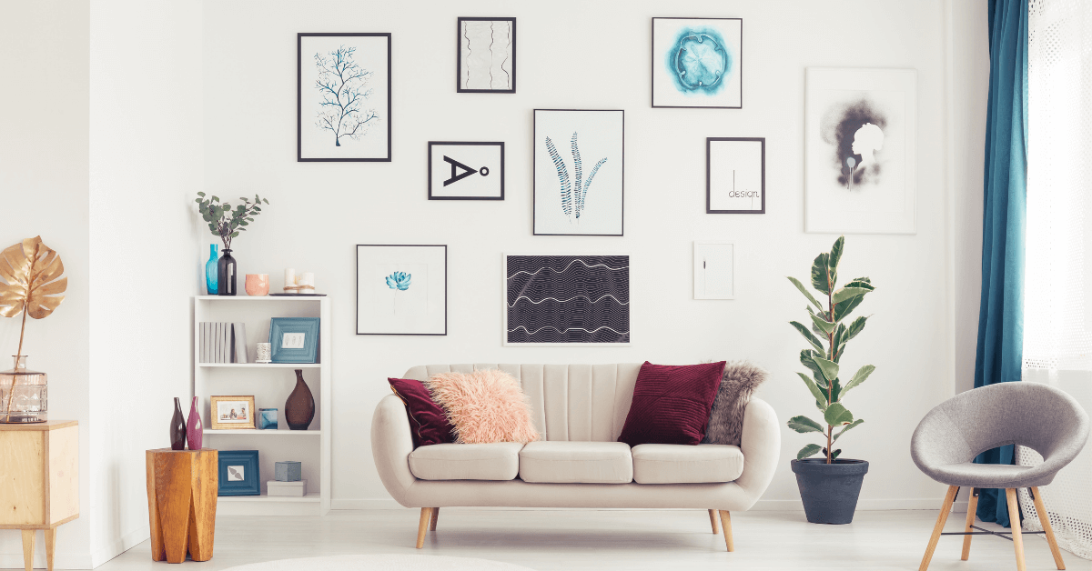 Wall of Art Works in a living room