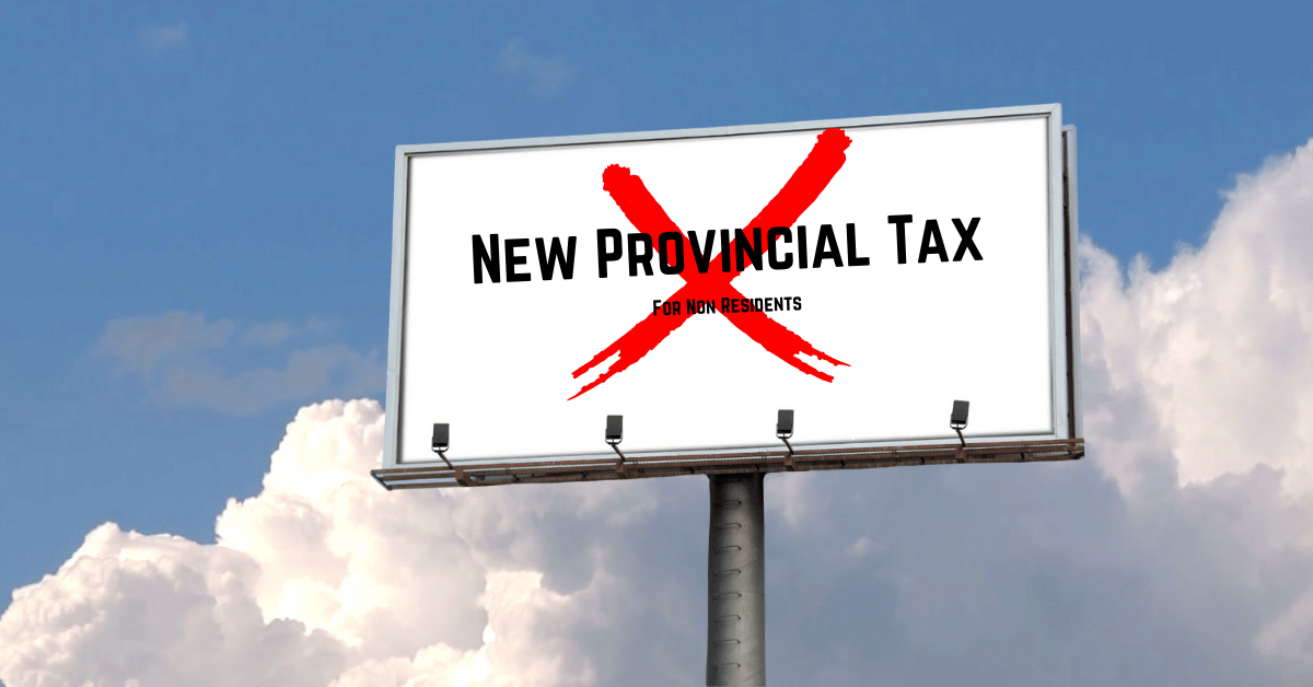 Bill Board with a red x over New Provincial Tax