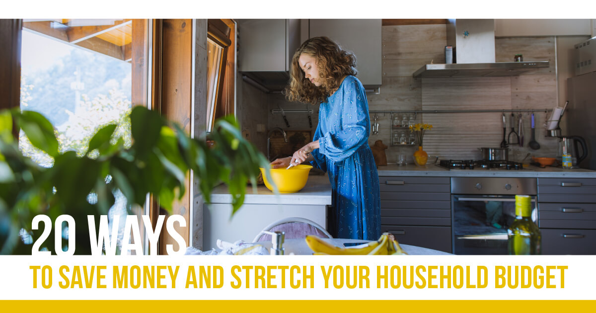 20 Ways to Save Money and Stretch Your Household Budget header image.