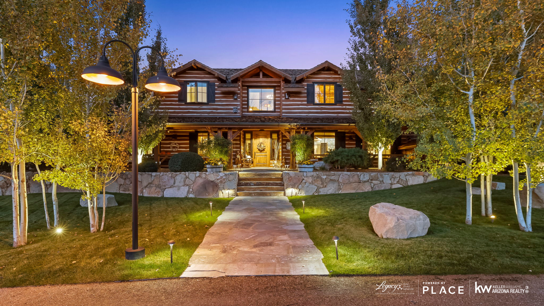Exterior of Prescott Arizona home for sale at twilight with inviting curb appeal.