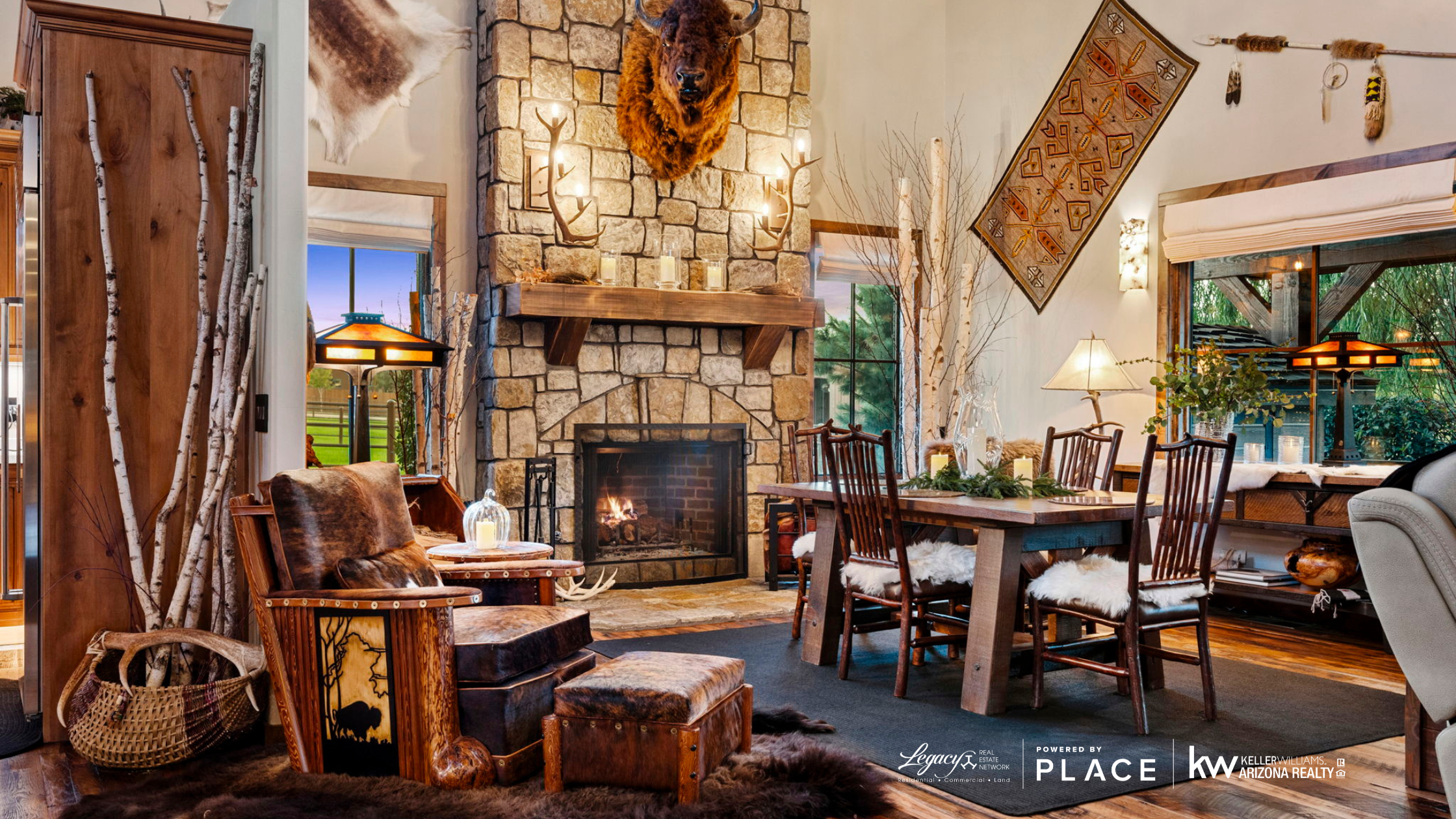 Close up of a stone fireplace in a luxury Prescott Arizona home.