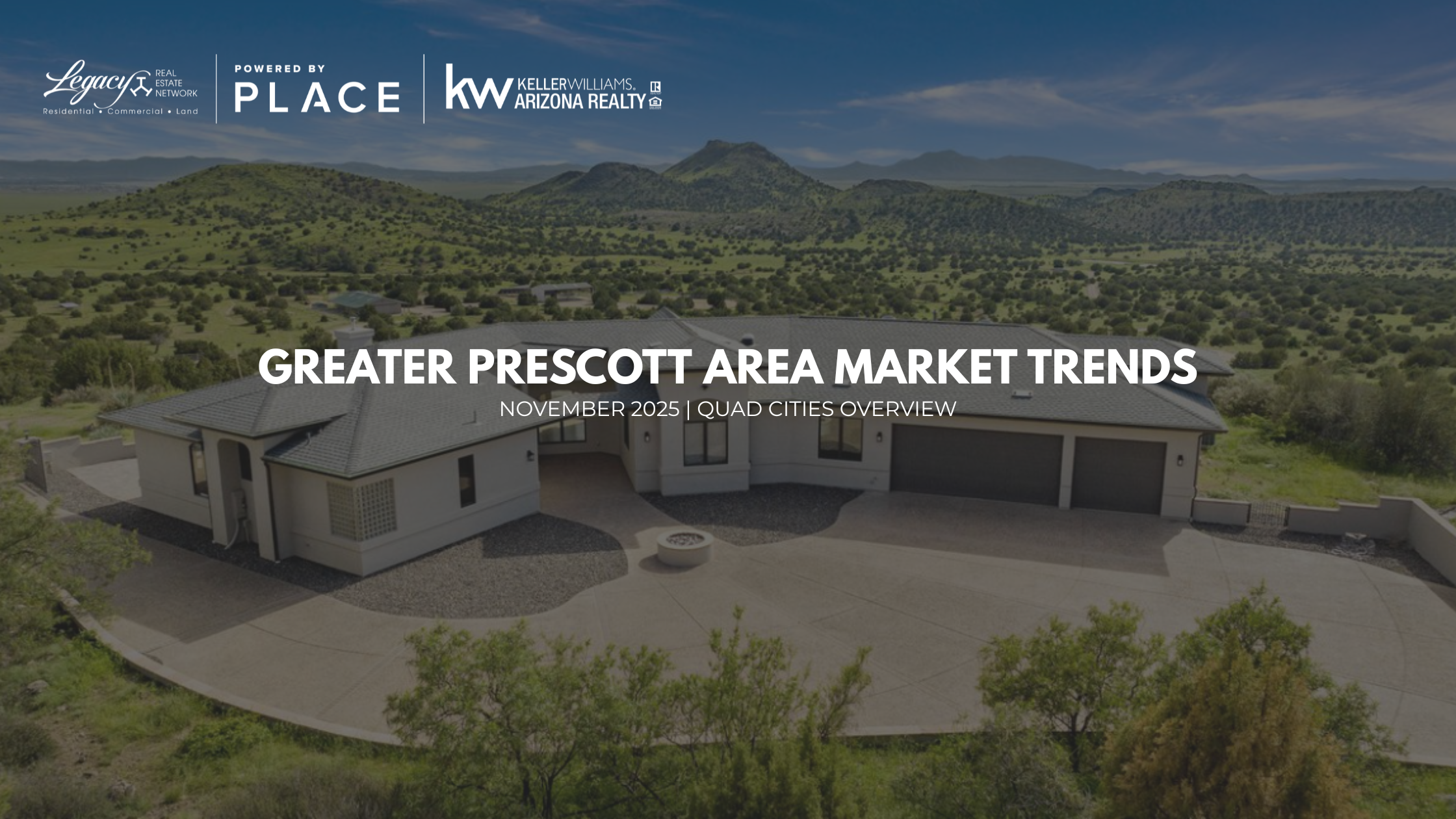 Greater Prescott Area Market Trends Report November 2025 Quad Cities Overview featuring a luxury home with panoramic mountain views.