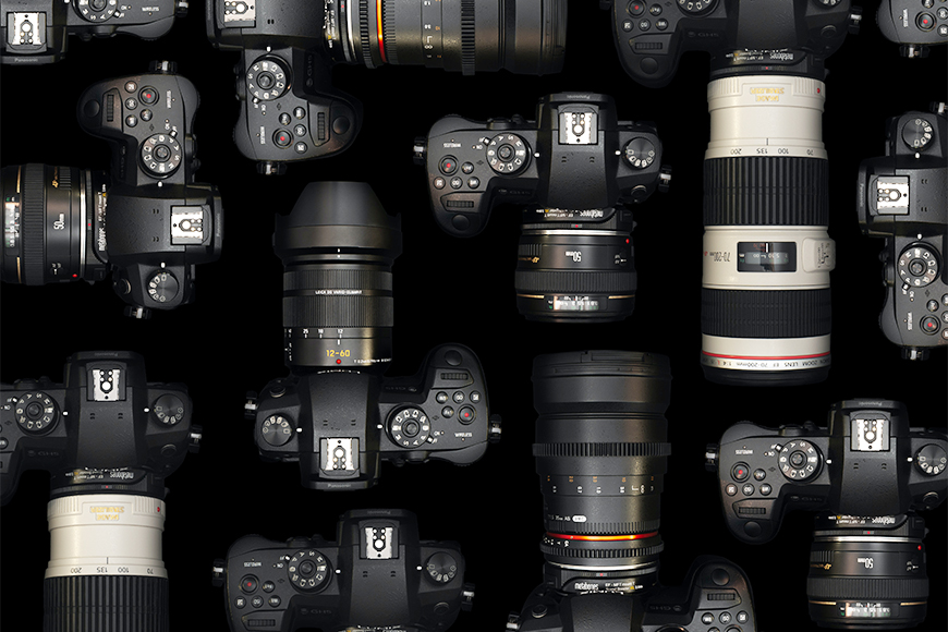 Many cameras displayed together