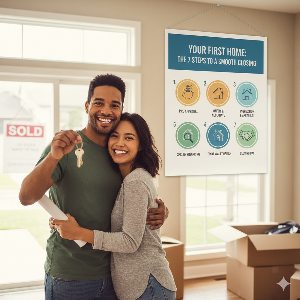 Your First Home: The 7 Steps to a Smooth Closing header image.