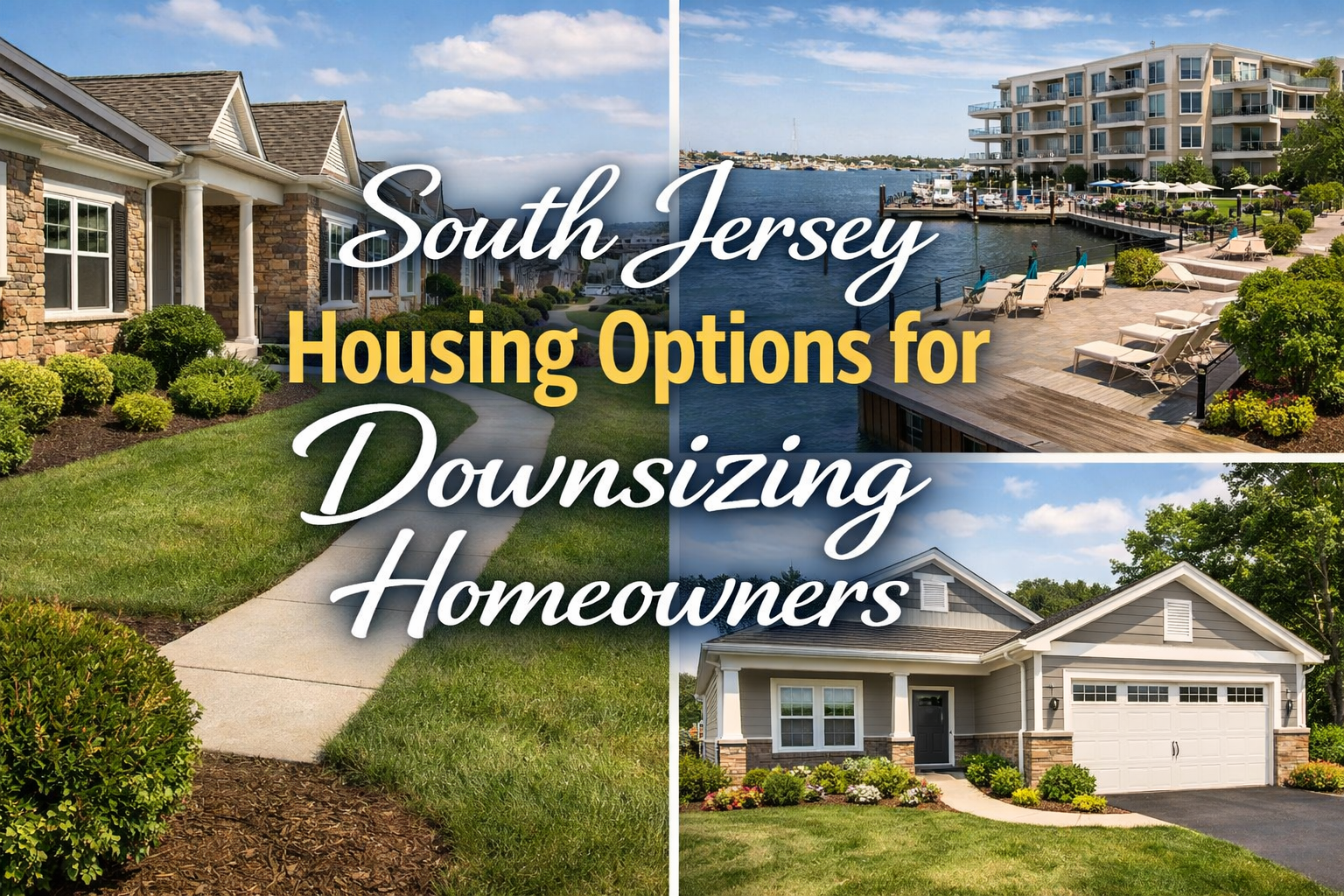 Low-maintenance housing options in South Jersey suitable for downsizing homeowners.overlaid with text: South Jersey Housing Options for Downsizing Homeowners