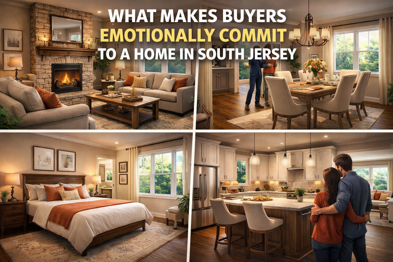 South Jersey home interior showcasing warm, inviting spaces and thoughtful staging, highlighting how emotional appeal drives buyer commitment with Overlay Text: “WHAT MAKES BUYERS EMOTIONALLY COMMIT TO A HOME IN SOUTH JERSEY”