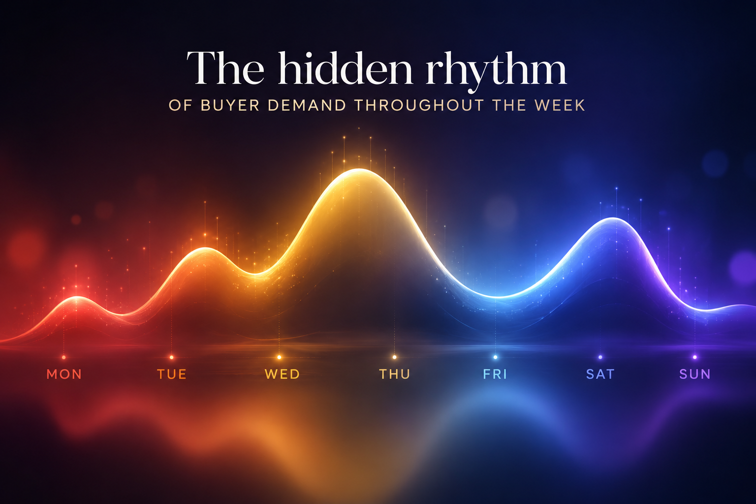 South Jersey real estate calendar highlighting weekly demand patterns with peaks on weekends for showings and midweek decision planning, illustrating the hidden rhythm of buyer activity throughout the week, overlaid with the text: “The Hidden Rhythm of Buyer Demand Throughout the Week”
