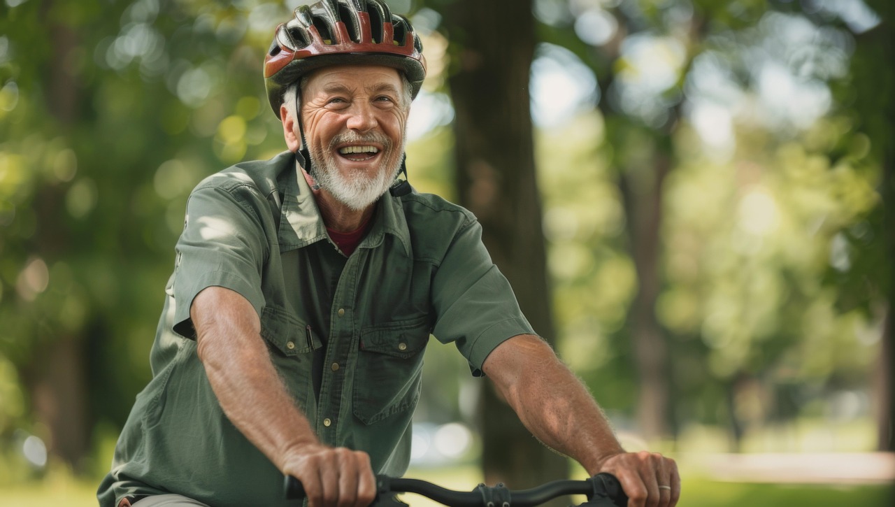 a man cycling on one of many miles of paved bike trails like the ones in the Seminole County area.