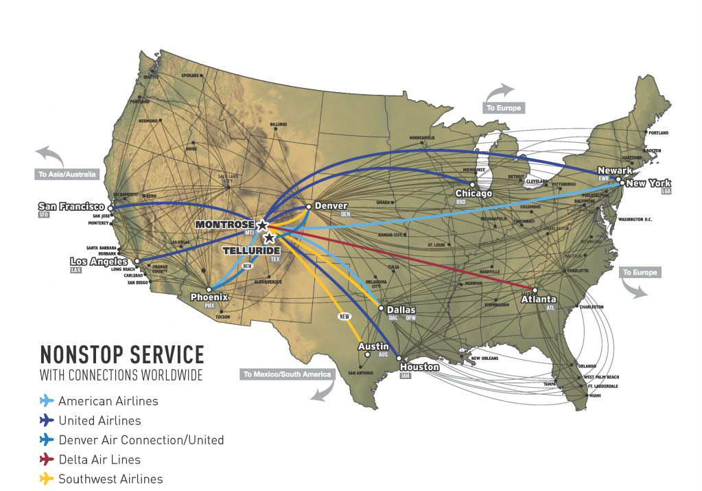 Winter Season Non-Stop Service to Montrose (MTJ) and Telluride (TEX) Announced header image.