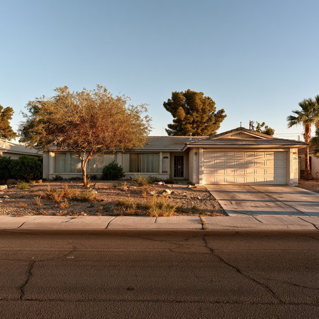 Single-story Las Vegas home at sunset representing a probate property inherited by an out-of-state beneficiary