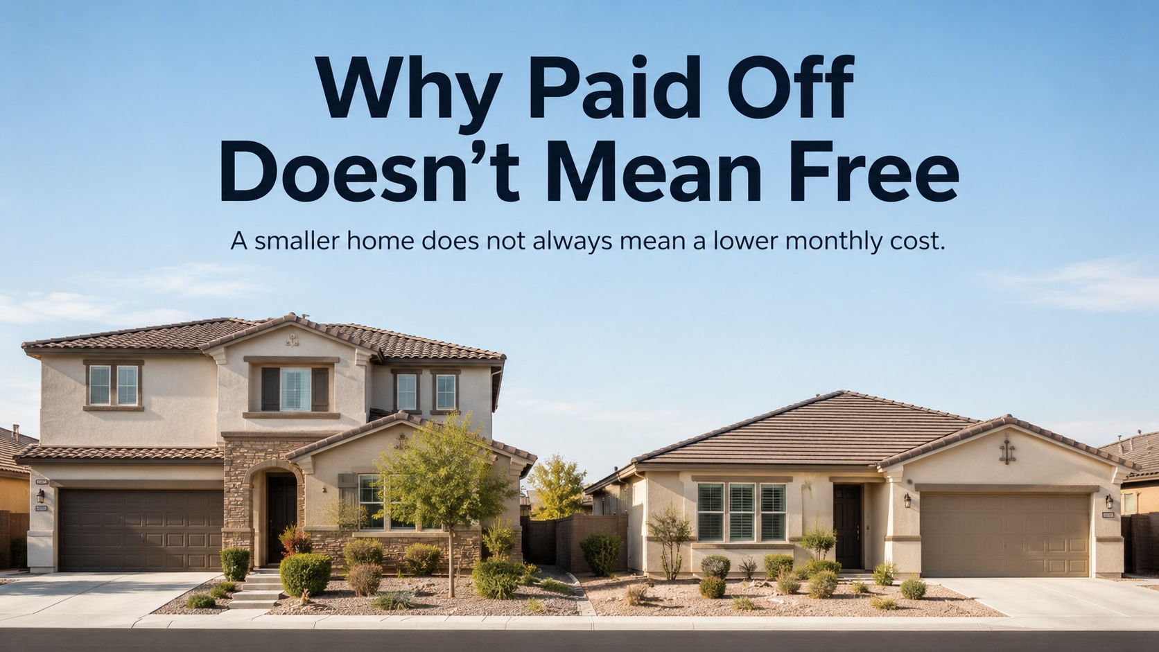 Two-story and single-story homes side by side in a Las Vegas neighborhood illustrating the cost comparison of downsizing a paid off home