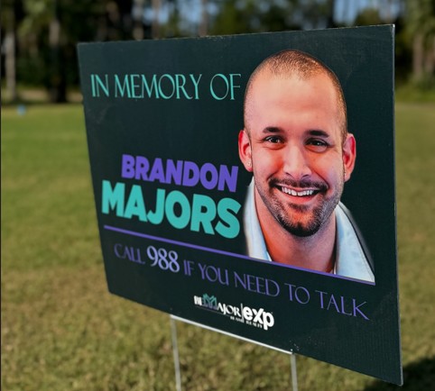 Memorial sign featuring Brandon Majors