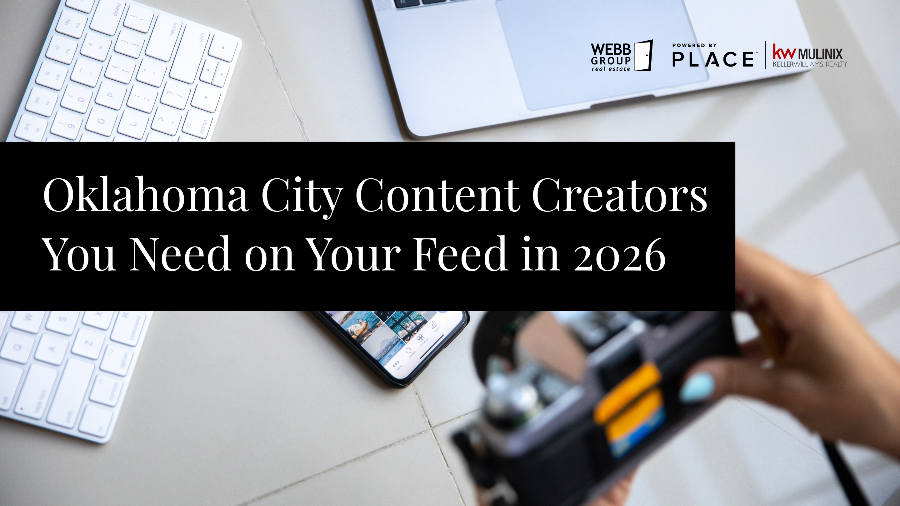 Real-life photography style blog cover for Oklahoma City content creators with branded title band