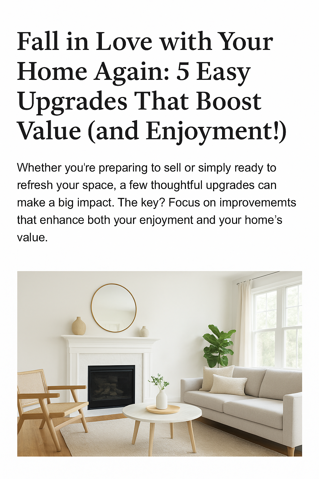 🏡 Fall in Love with Your Home Again: 5 Easy Upgrades That Boost Value (and Enjoyment!) header image.