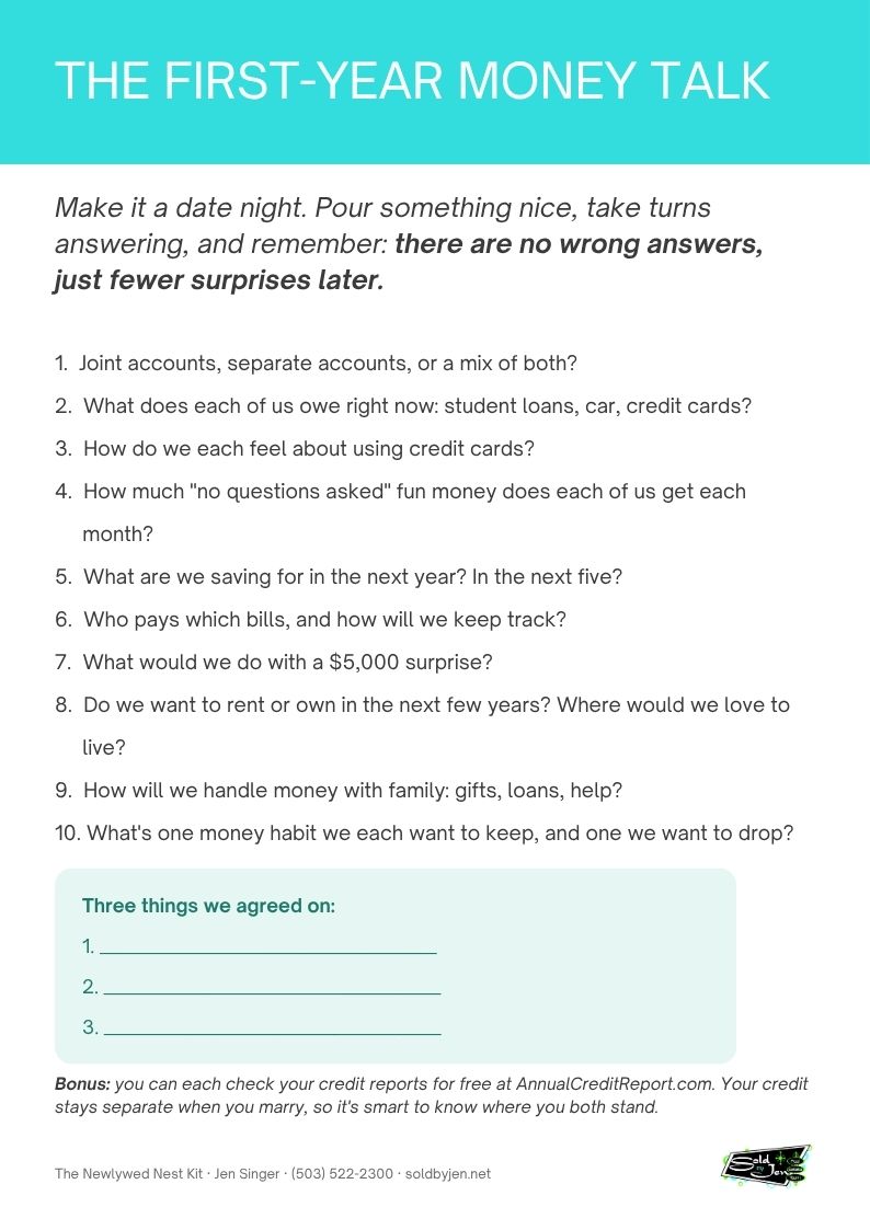 The First-Year Money Talk questions from the Newlywed Nest Kit