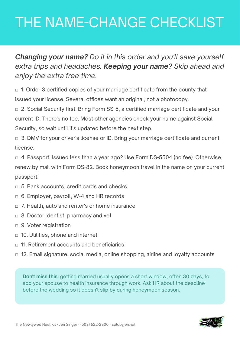 The Name-Change Checklist from the Newlywed Nest Kit