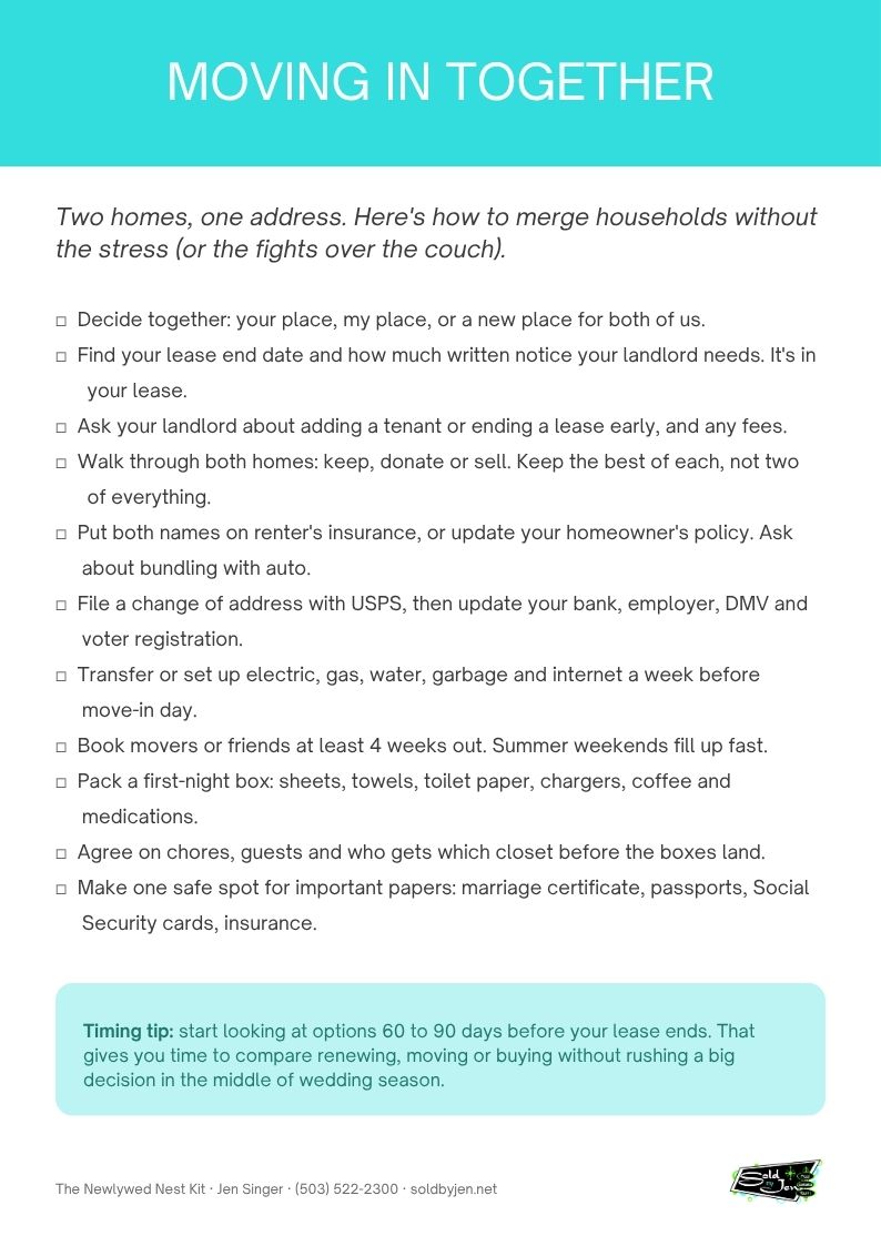 Moving In Together checklist from the Newlywed Nest Kit