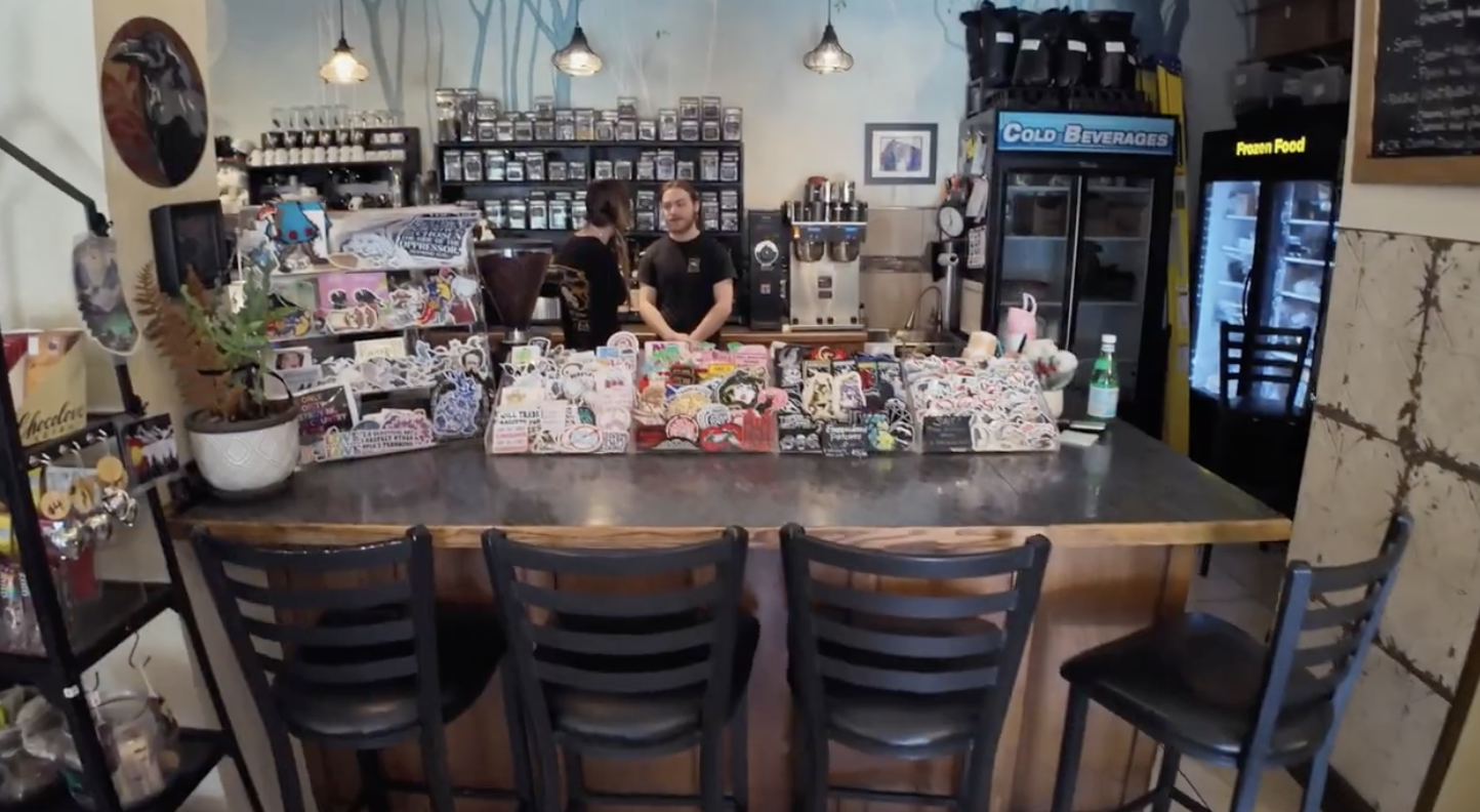 Interior of Raven's Roast Coffee House on Elkhorn Avenue in Estes Park, Colorado
