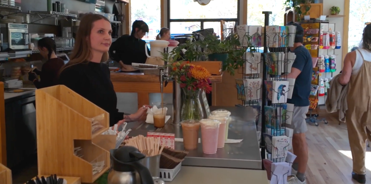Kind Coffee storefront on Elkhorn Avenue in downtown Estes Park, Colorado