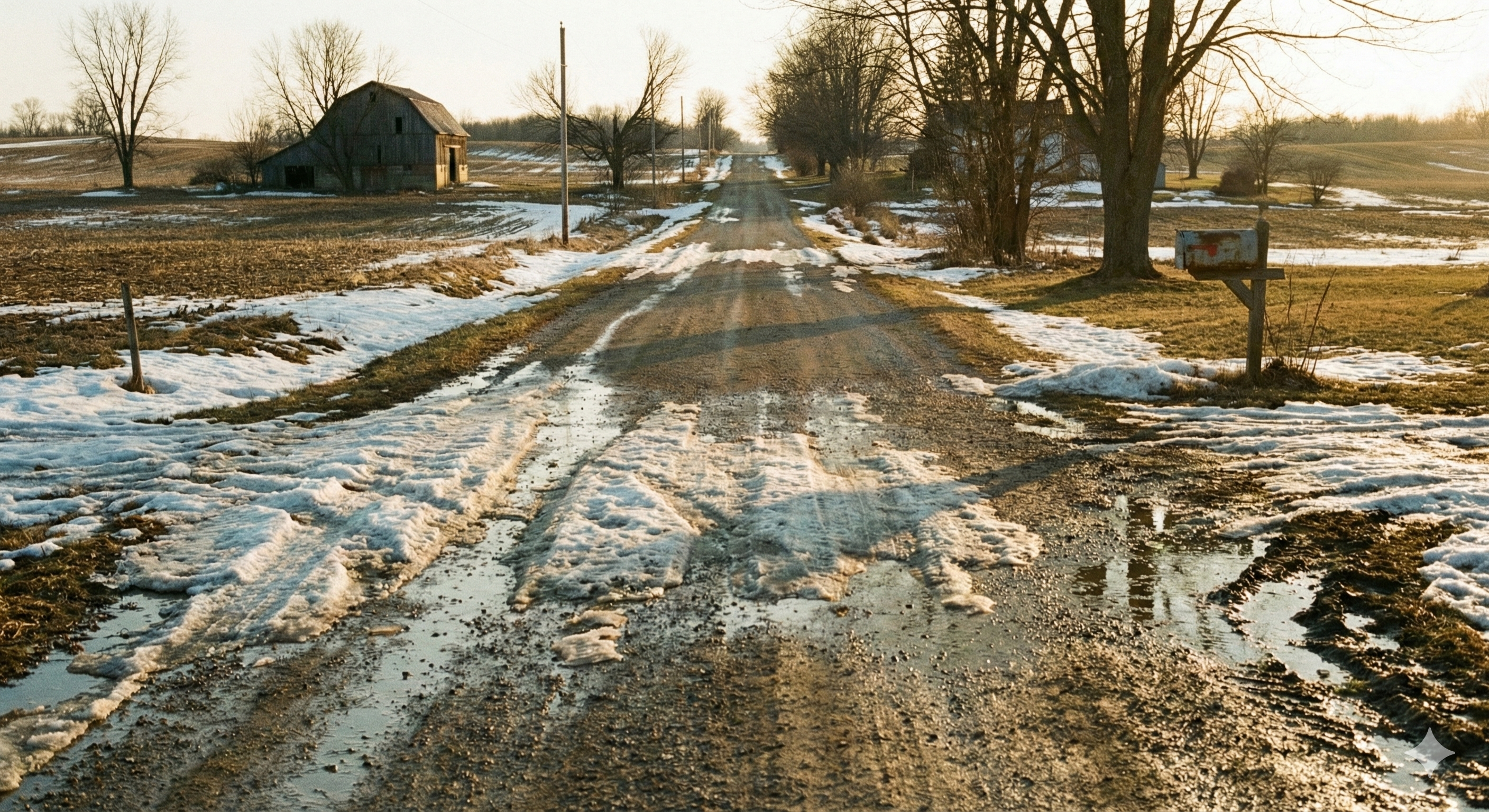 Dirt road with melting snow
