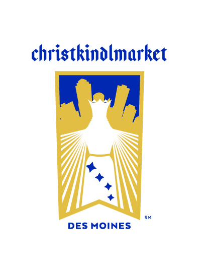 Christkindlmarket Des Moines at Principal Park — an open-air European-style market featuring wooden vendor huts, mulled wine, handmade gifts, and festive décor.