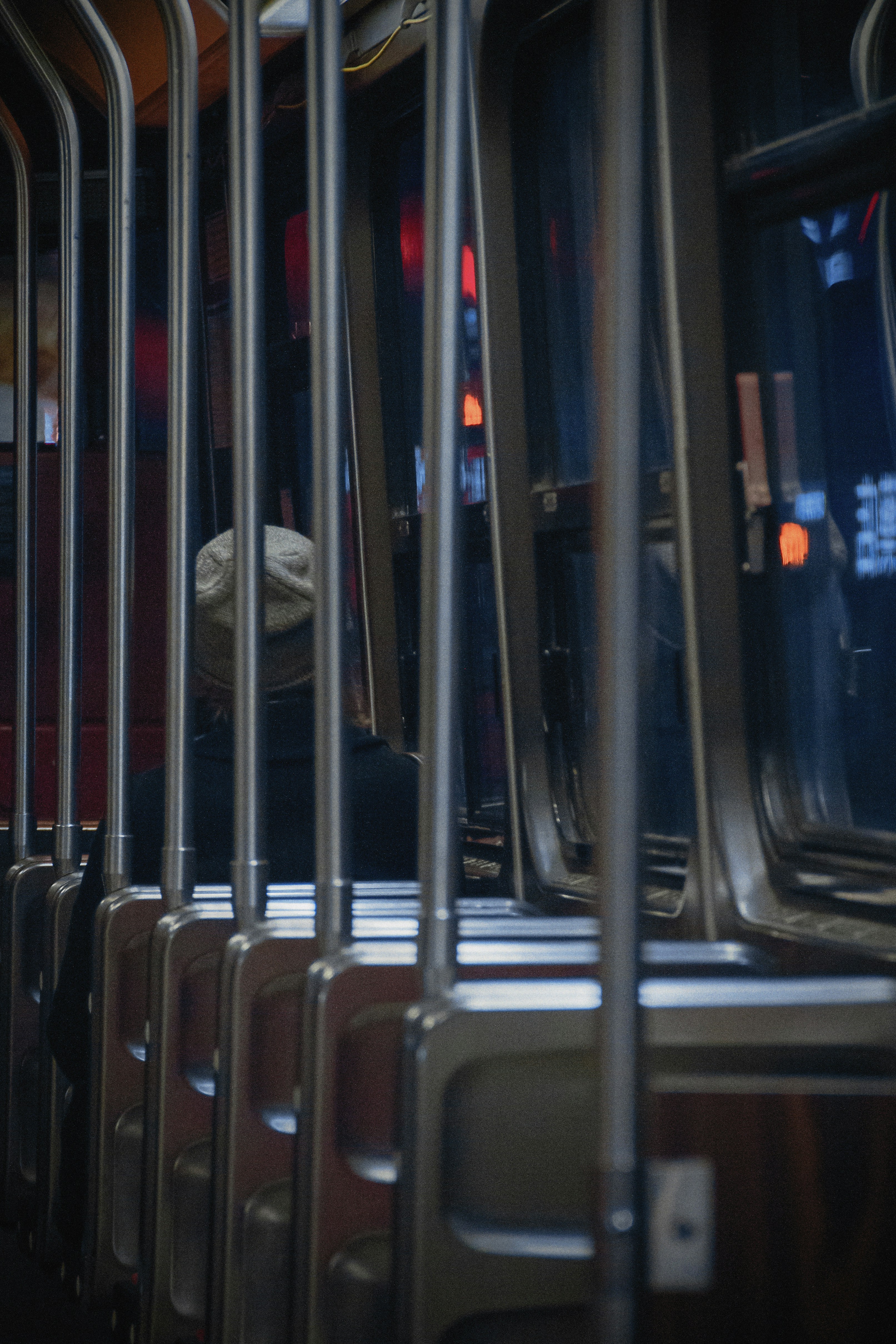 Interior metro bus at night