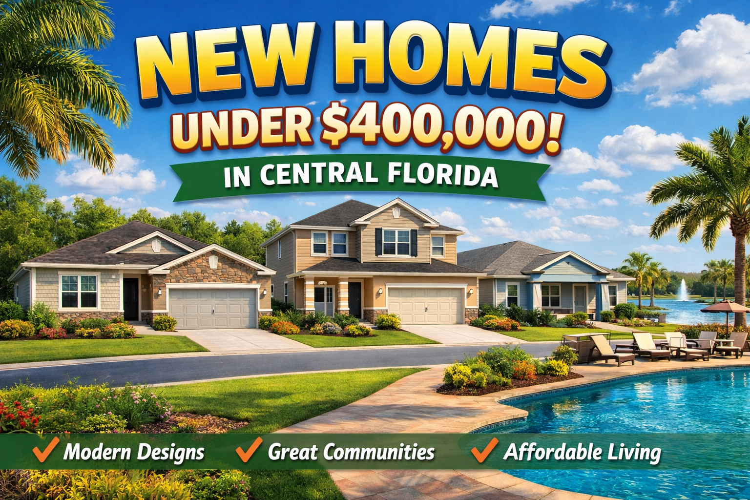 New construction home under 400k in Central Florida with modern exterior