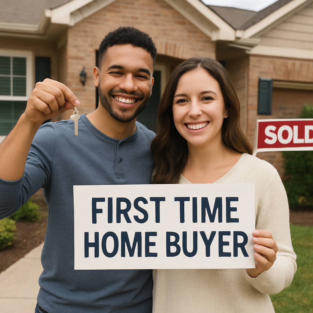 Couple with sold sign