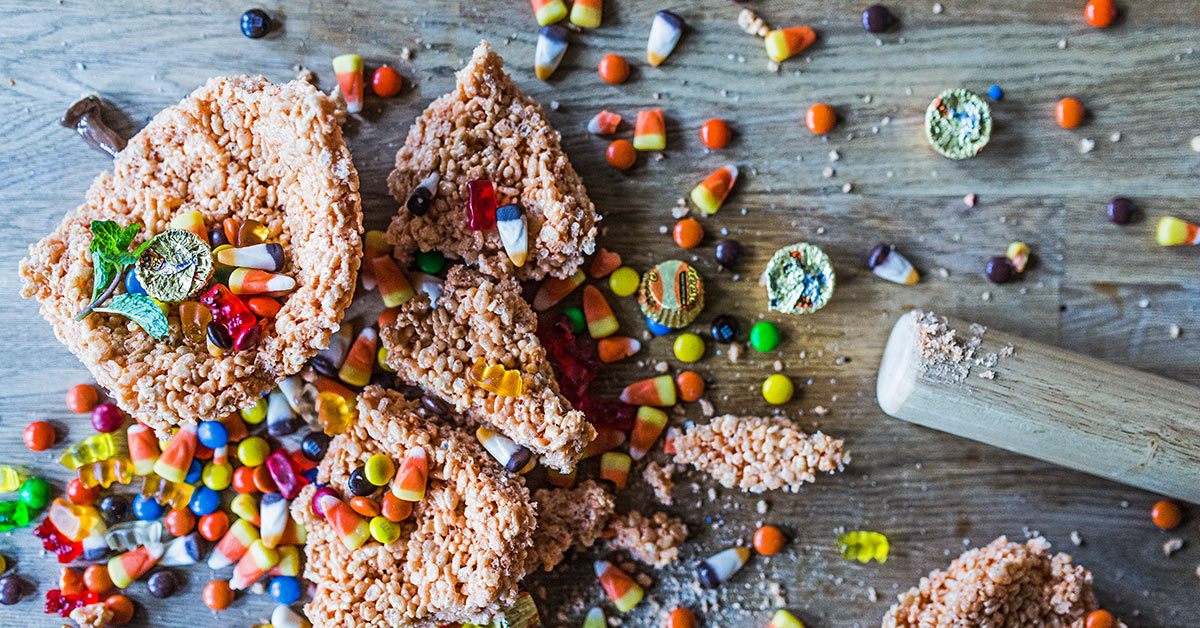 Halloween Candy Rice Krispy Treats header image.
