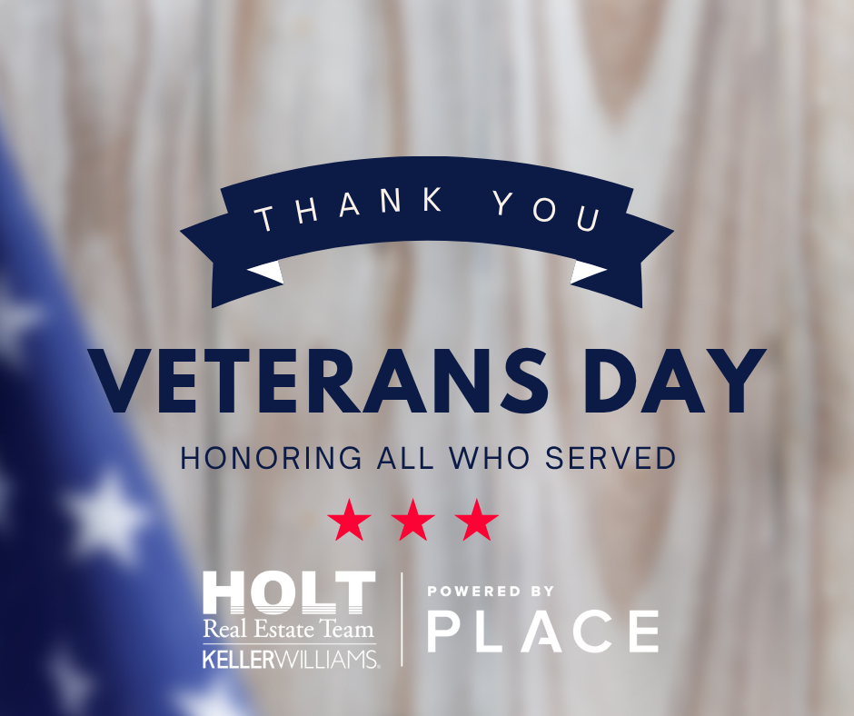 Graphic of text in front of United States flag imagery showing gratitude to all active military members and veterans on Veteran's Day