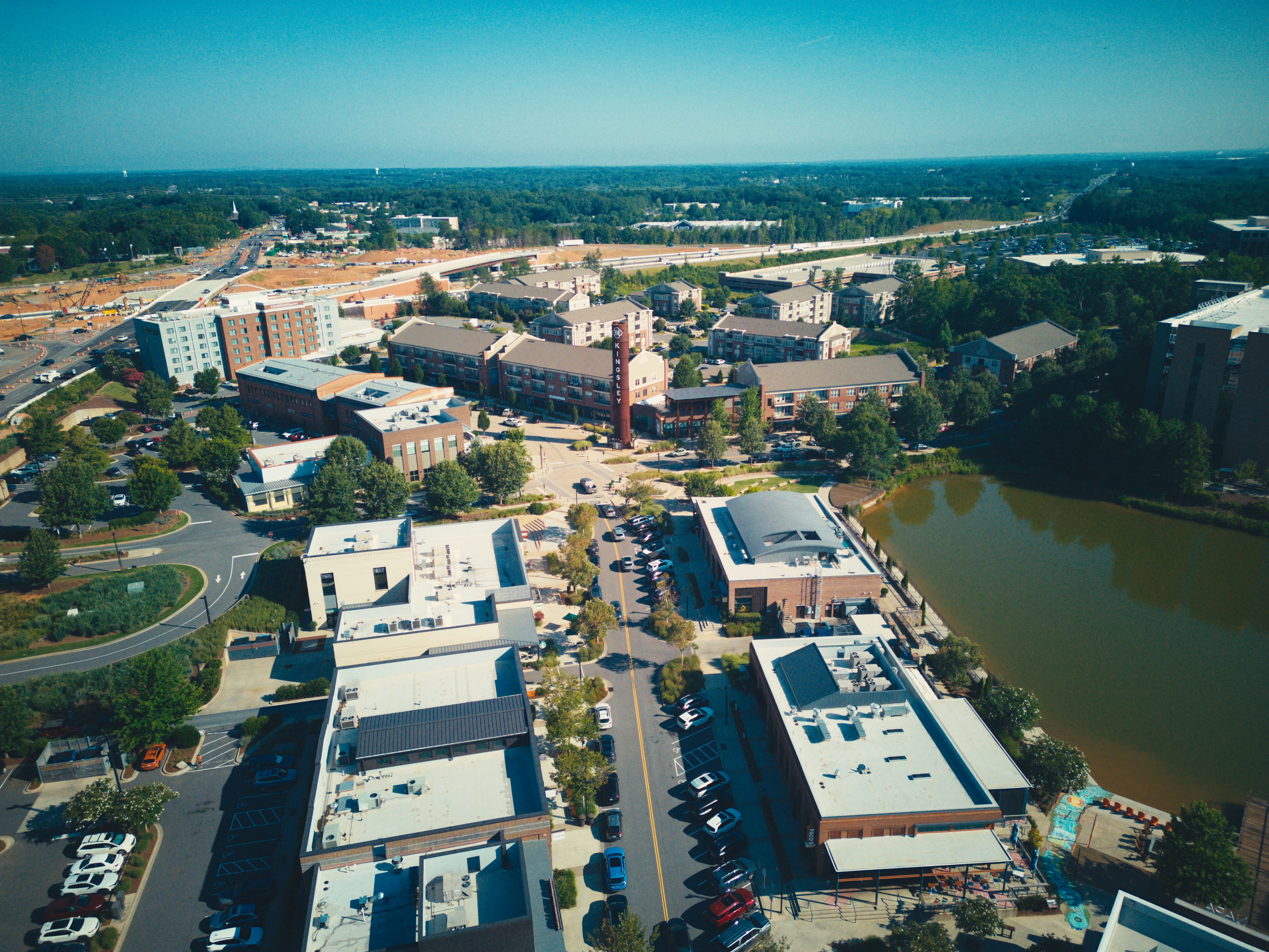 Aerial view of Fort Mill, South Carolina, with new development and construction
