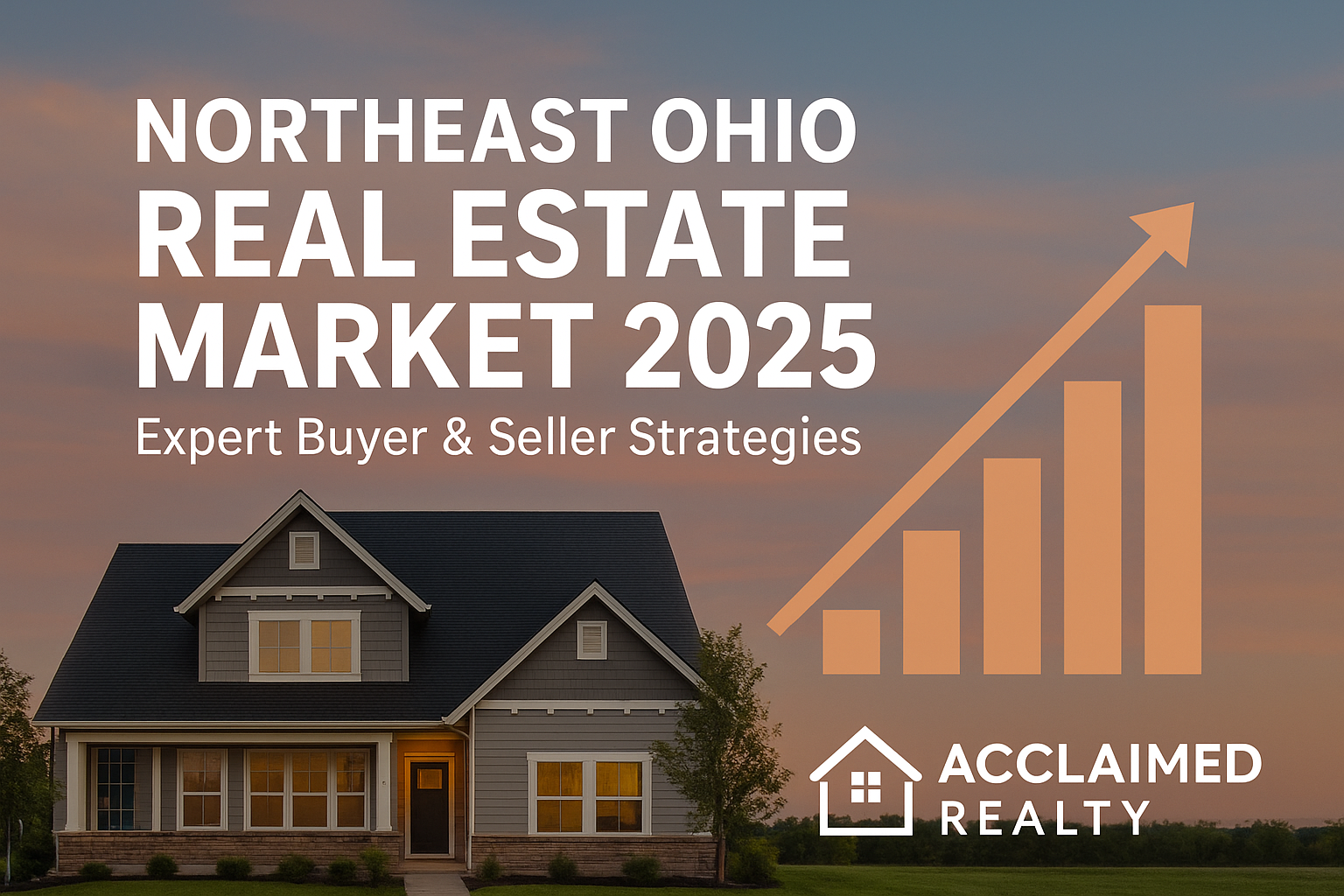 Northeast Ohio real estate market 2025 graphic showing local homes and rising housing trends.