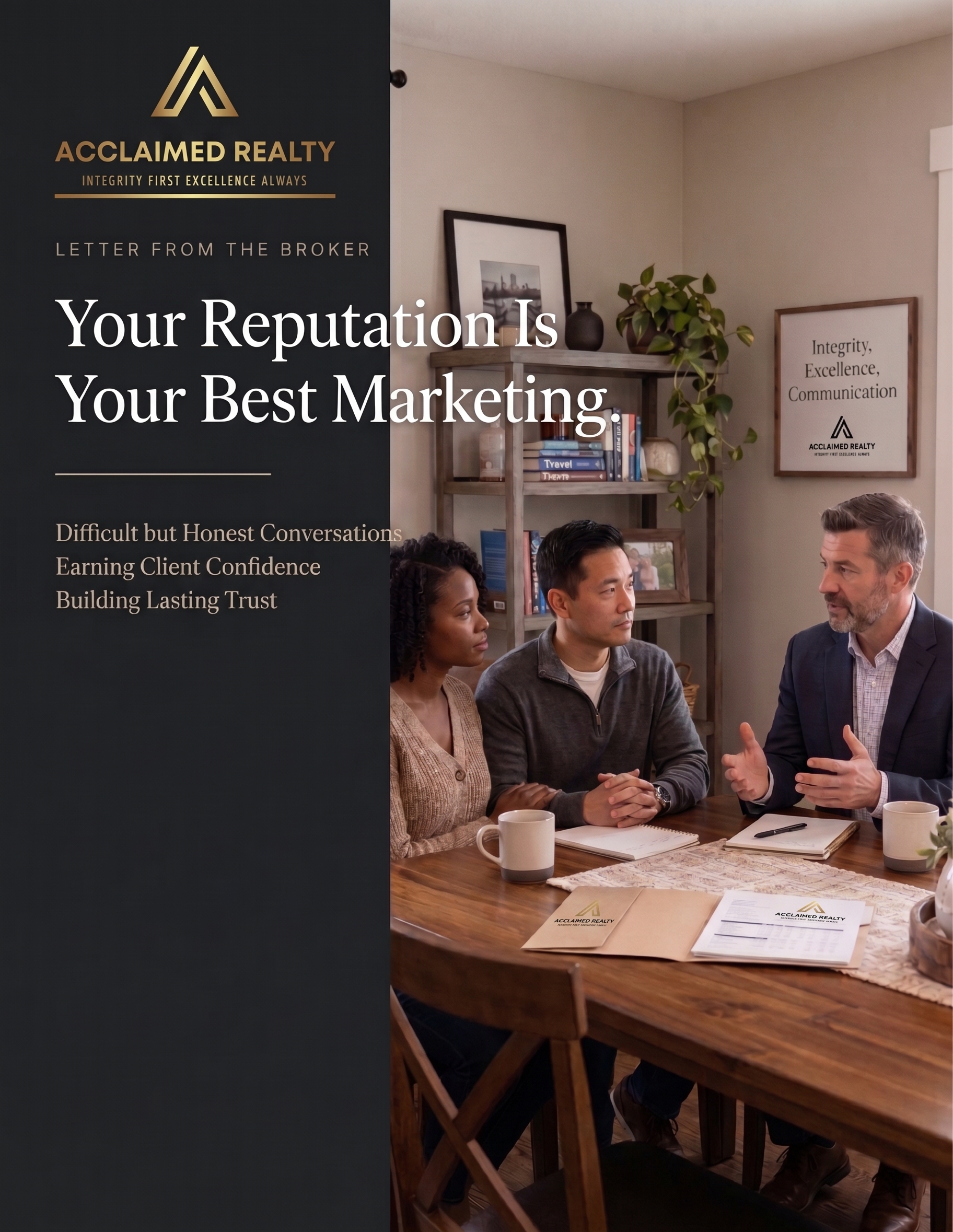 Letter from Broker/Owner Nick Reyes of Acclaimed Realty titled Integrity Is Your Greatest Marketing Tool.