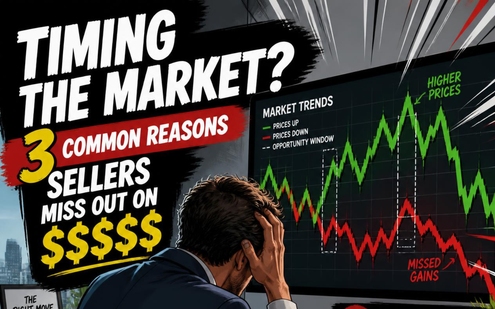 Timing the Market? 3 Common Reasons Sellers Miss Out on $$$$$ header image.