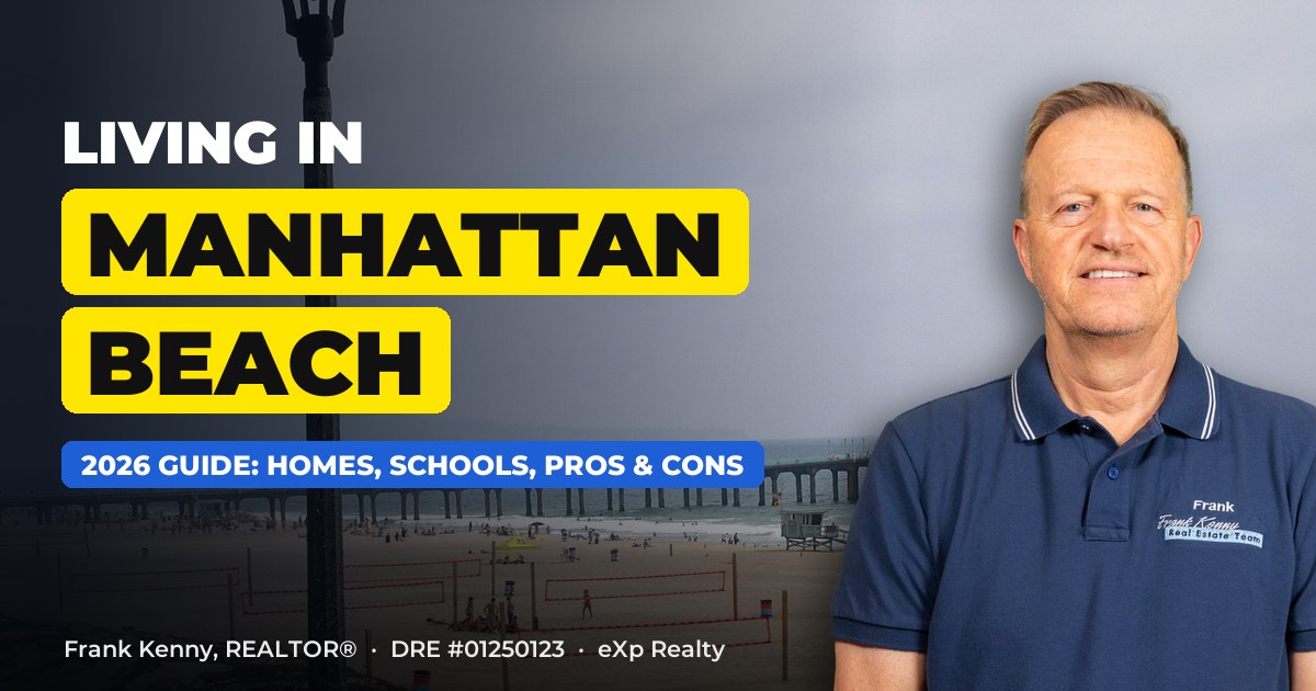 Living in Manhattan Beach, CA guide by Frank Kenny, with Manhattan Beach and its pier behind