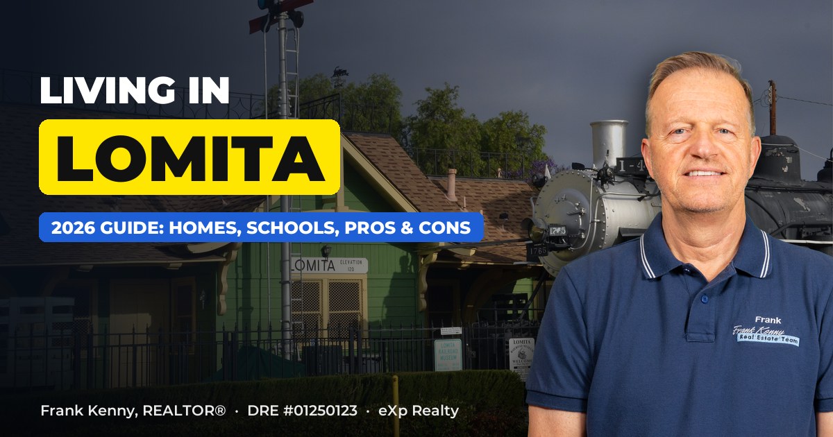 Living in Lomita, CA guide by Frank Kenny, with the Lomita Railroad Museum behind