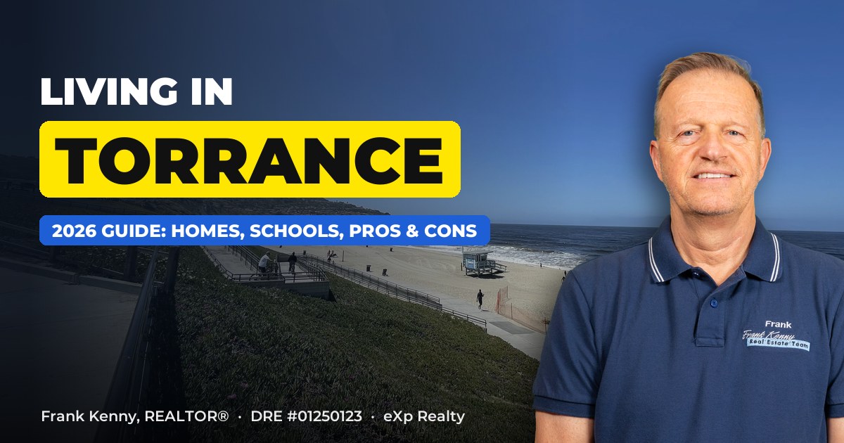 Living in Torrance, CA guide by Frank Kenny, with Torrance Beach and the Palos Verdes Peninsula behind