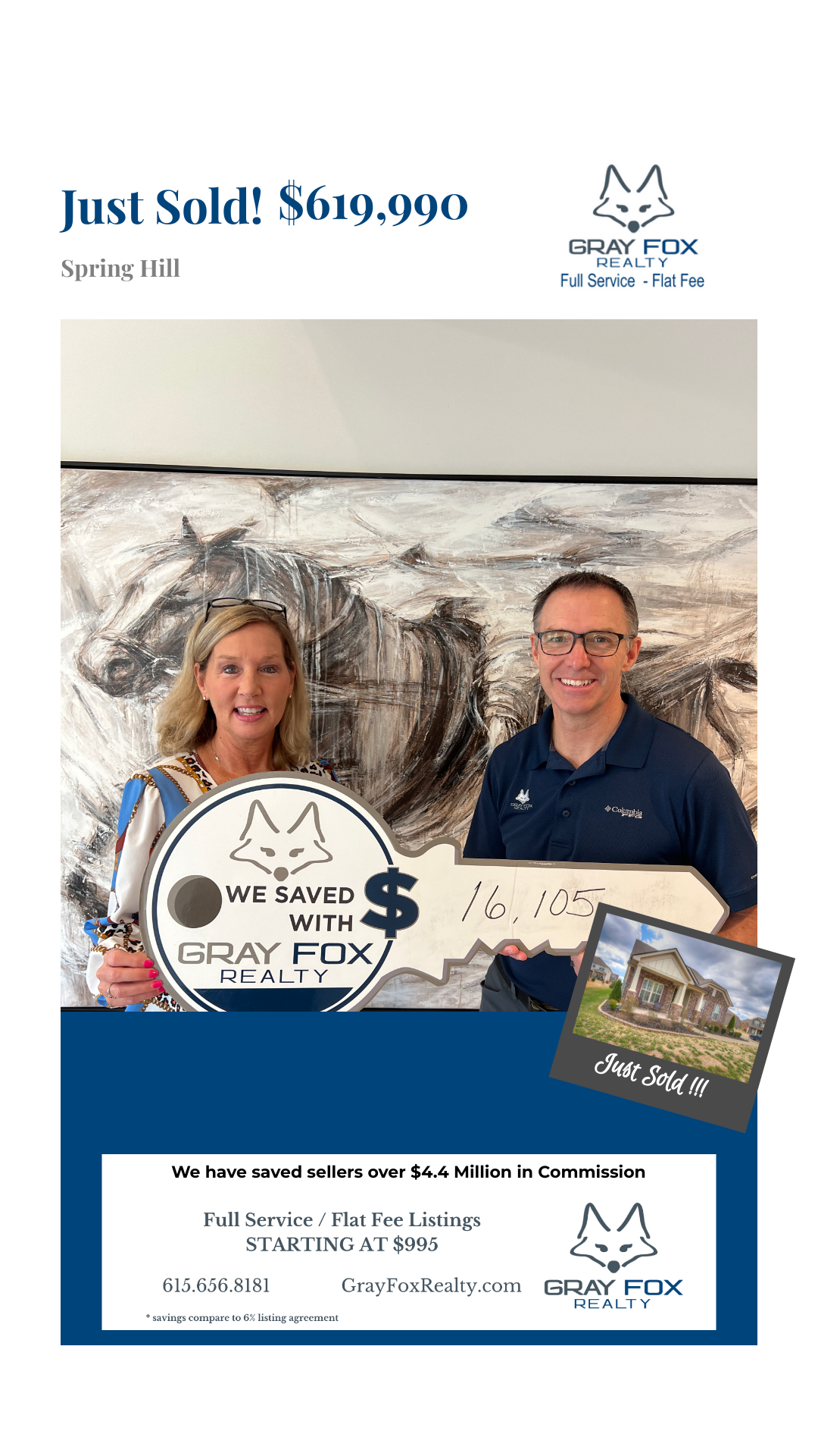 Gray Fox Realty Flat Fee Model Saves Seller $16,105 header image.