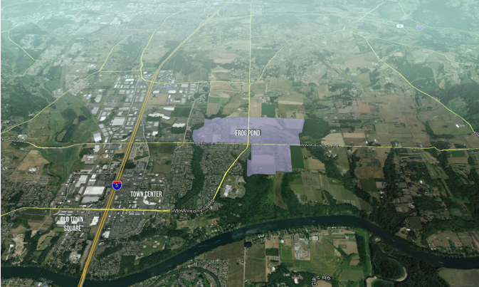 Aerial view of Frog Pond in relation to Wilsonville