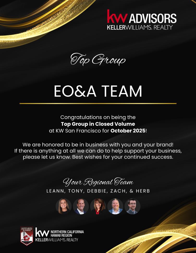 EO&A Named Top Group in Closed Volume at KW Advisors for October 2025 header image.