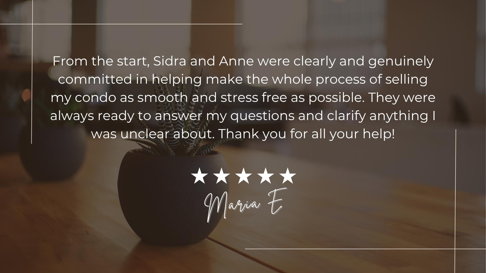 Fairfield condo seller testimonial about working with Sidra Perez, Anne Kennedy, and EO&A
