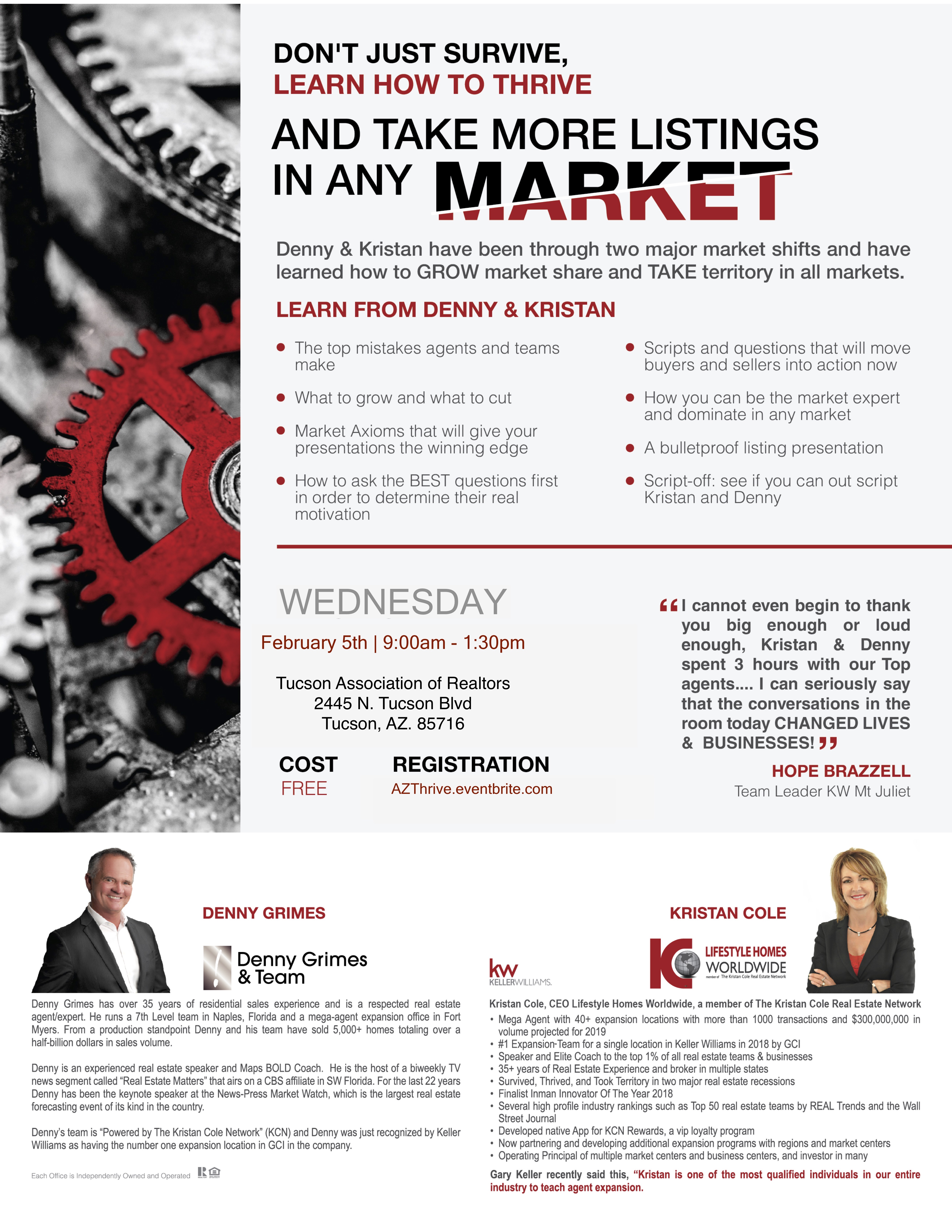 Don’t Just Survive, Learn How to Thrive and Take More Listings in Any Market with Kristan Cole & Denny Grimes in Tucson, AZ header image.