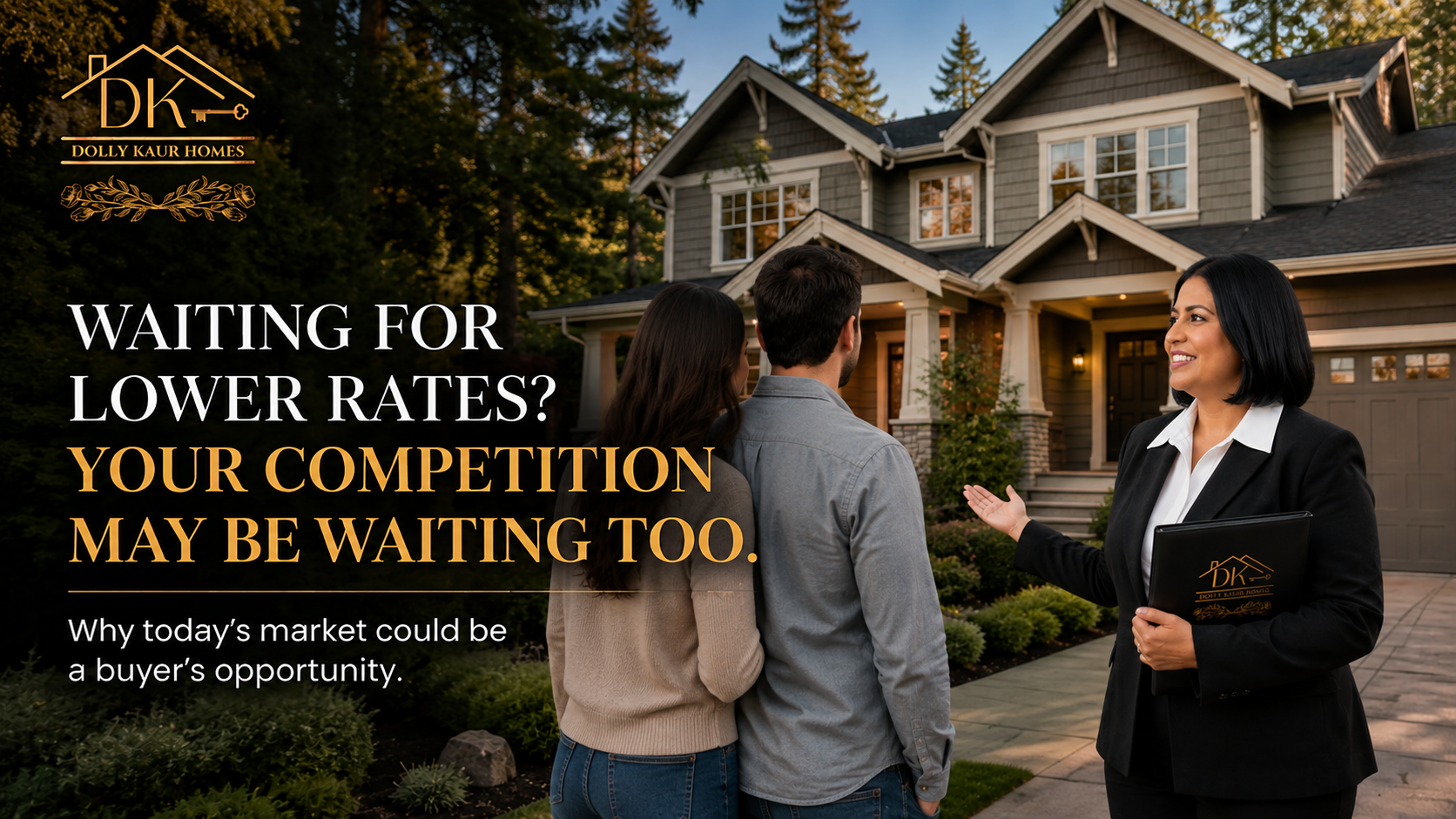 Couple viewing a home with a real estate agent in the Pacific Northwest