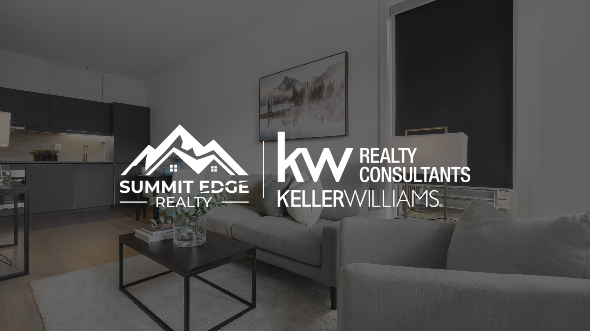 Modern condo kitchen with Summit Edge Realty logo in foreground.