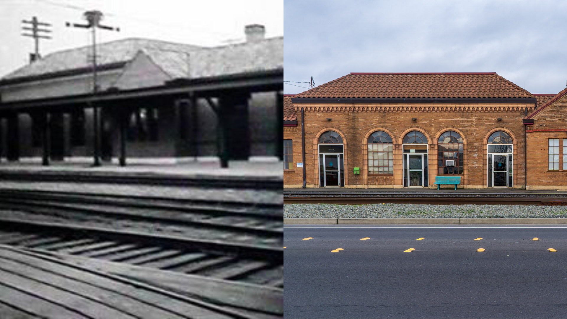 Bellingham Then & Now: Great Northern Railroad Passenger Station (D St) header image.