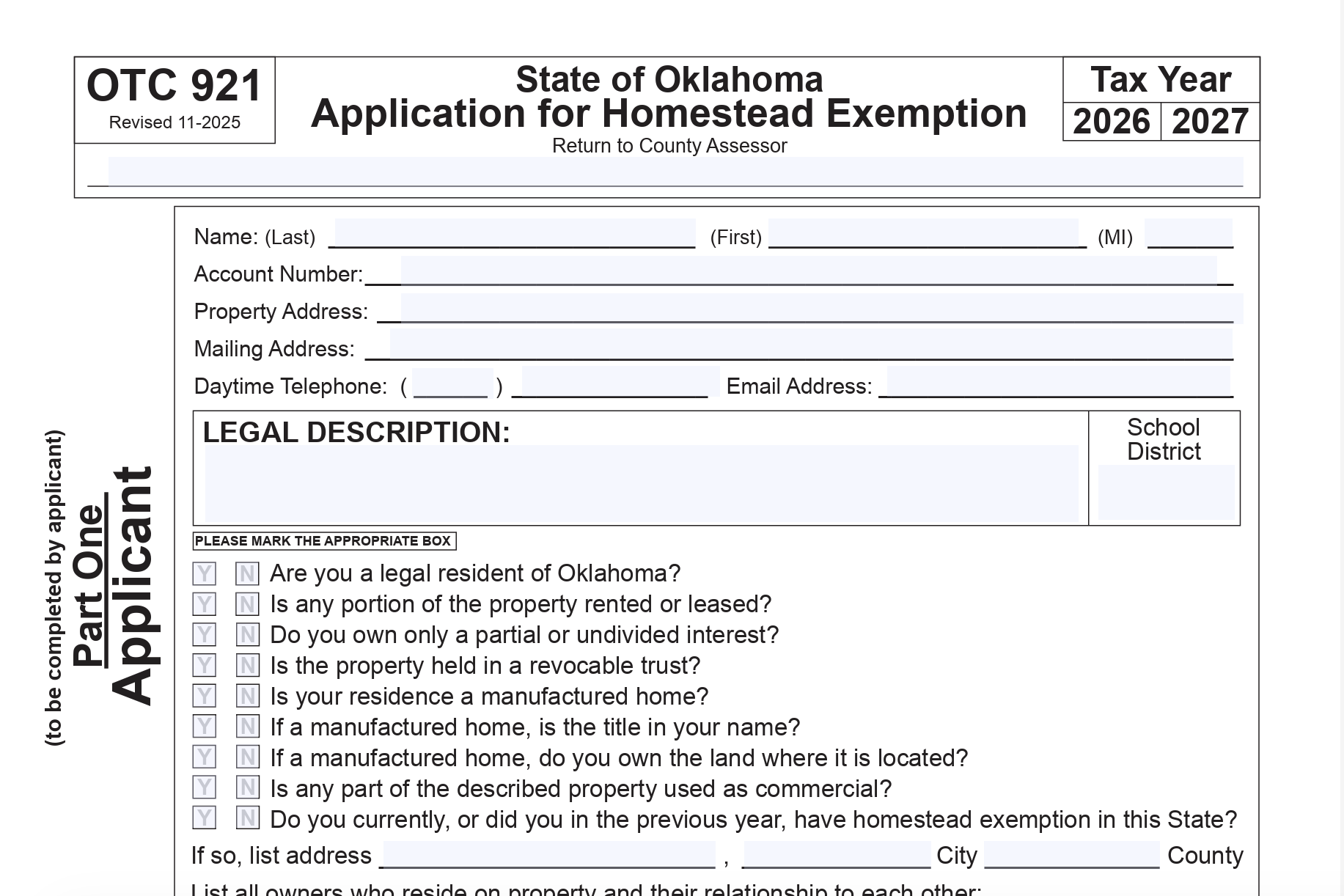 Oklahoma Homestead Exemption Form